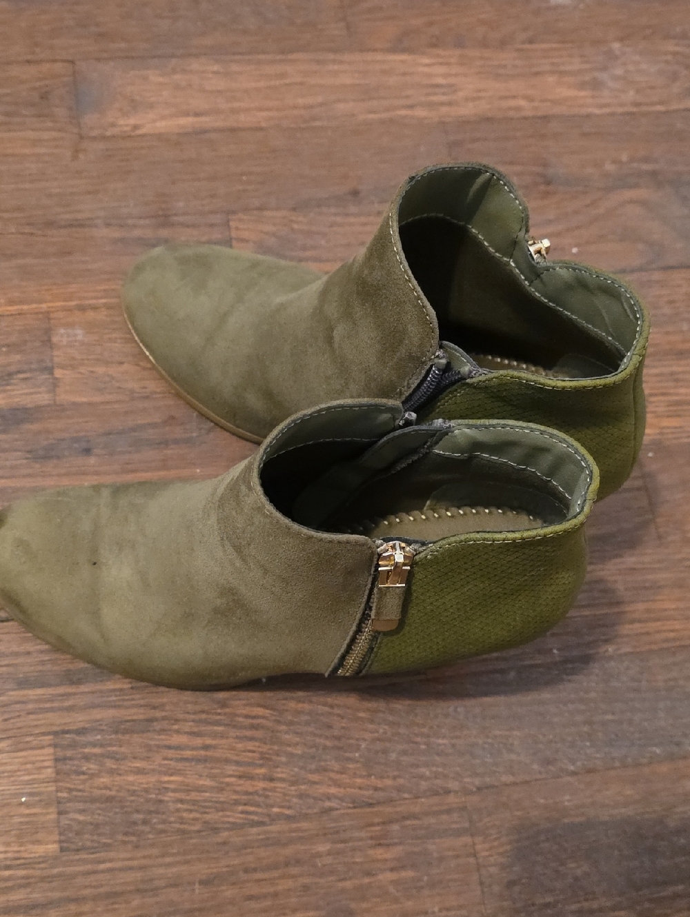 Style & Co. Olive Green Suede Ankle Booties with Side Zip